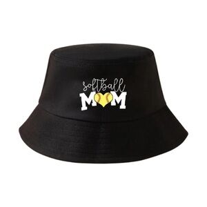 Black Softball Mom Kids Bucket Hat